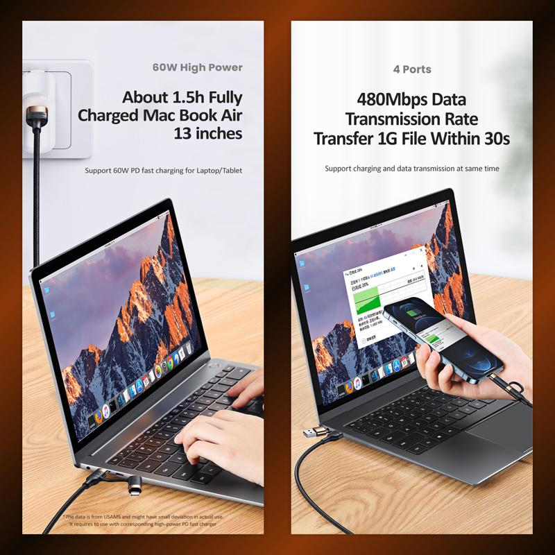 USAMS U62 Kabel Data USB-Type C to Type C + Lightning PD Fast Charging 4