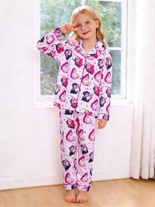 Conjunto de 2 piezas para niños estilo K‑pop “Huntress”: camiseta de manga larga y pantalón con lunares y estrellas, cintura elástica, apto para todas las estaciones, ideal como pijama.