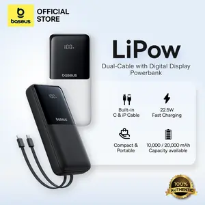 [POWERBANK DAILY] BASEUS Lipow Dual-Cable Power Bank with Digital Display 10000mAh / 20000mAh 22.5W LCD Powerbank Baterai Charger | Powerbank Kabel Power Bank