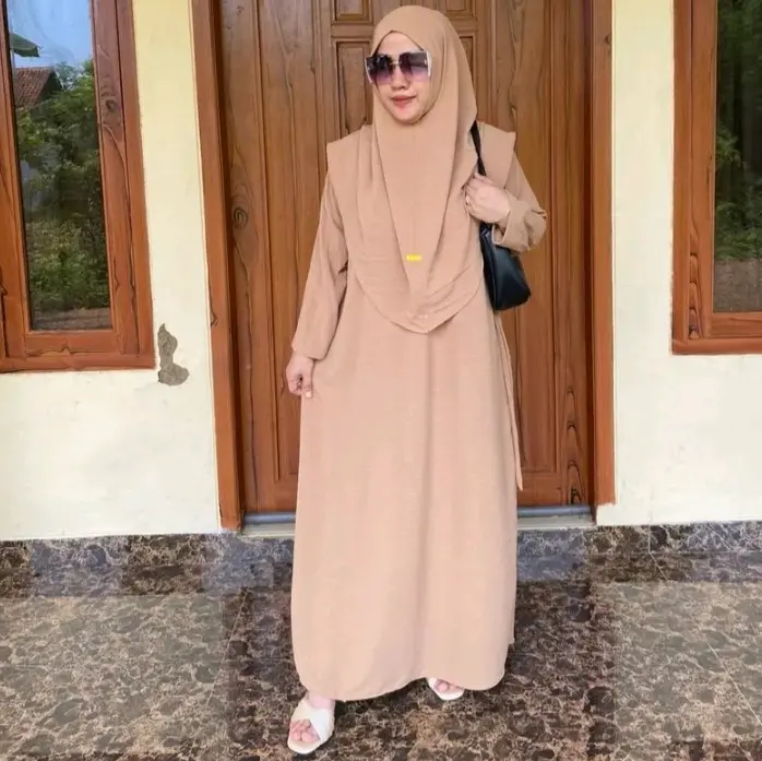 GAMIS ABAYA+ HIJAB JUMBO CRINGKEL AIRFLOW Polos/gamis muslim , 8