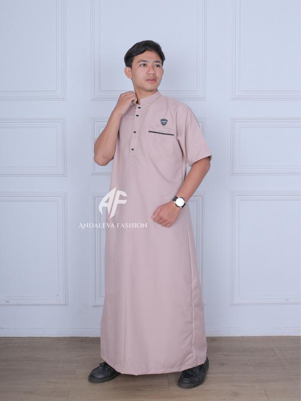 Jubah Muslim Pria Dewasa Remaja Model Kancing Sultan Lengan Pendek- Gamis Laki Laki kekinian Katun 0