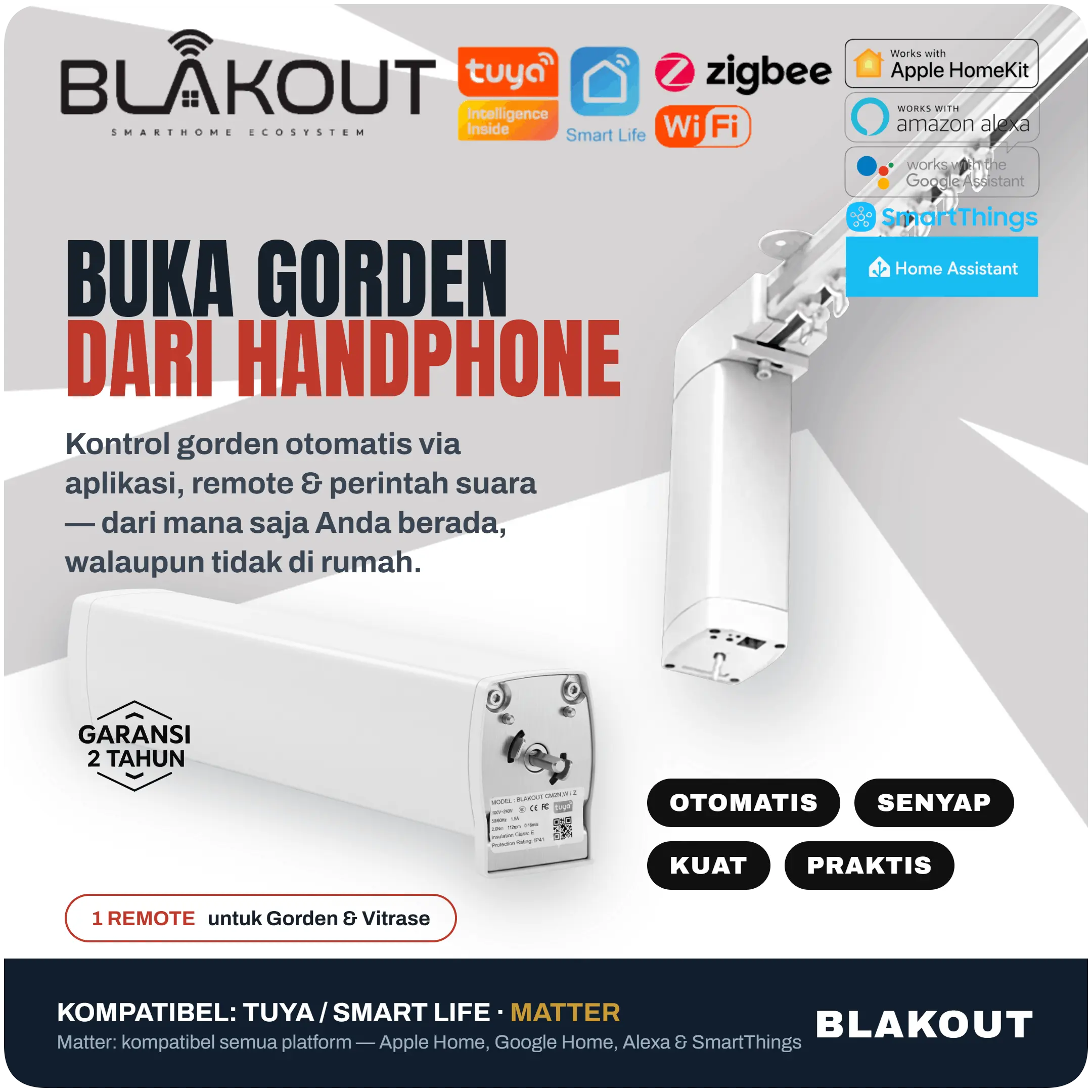 BLAKOUT TUYA CURTAIN RAIL 1,2 meter (rel gorden otomatis)