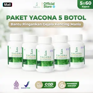 Paket 5 Botol Yacona Original - Kapsul Ekstrak Daun Yakon untuk Bantu Ringankan Gejala Kencing Manis - BPOM, Halal, Asli