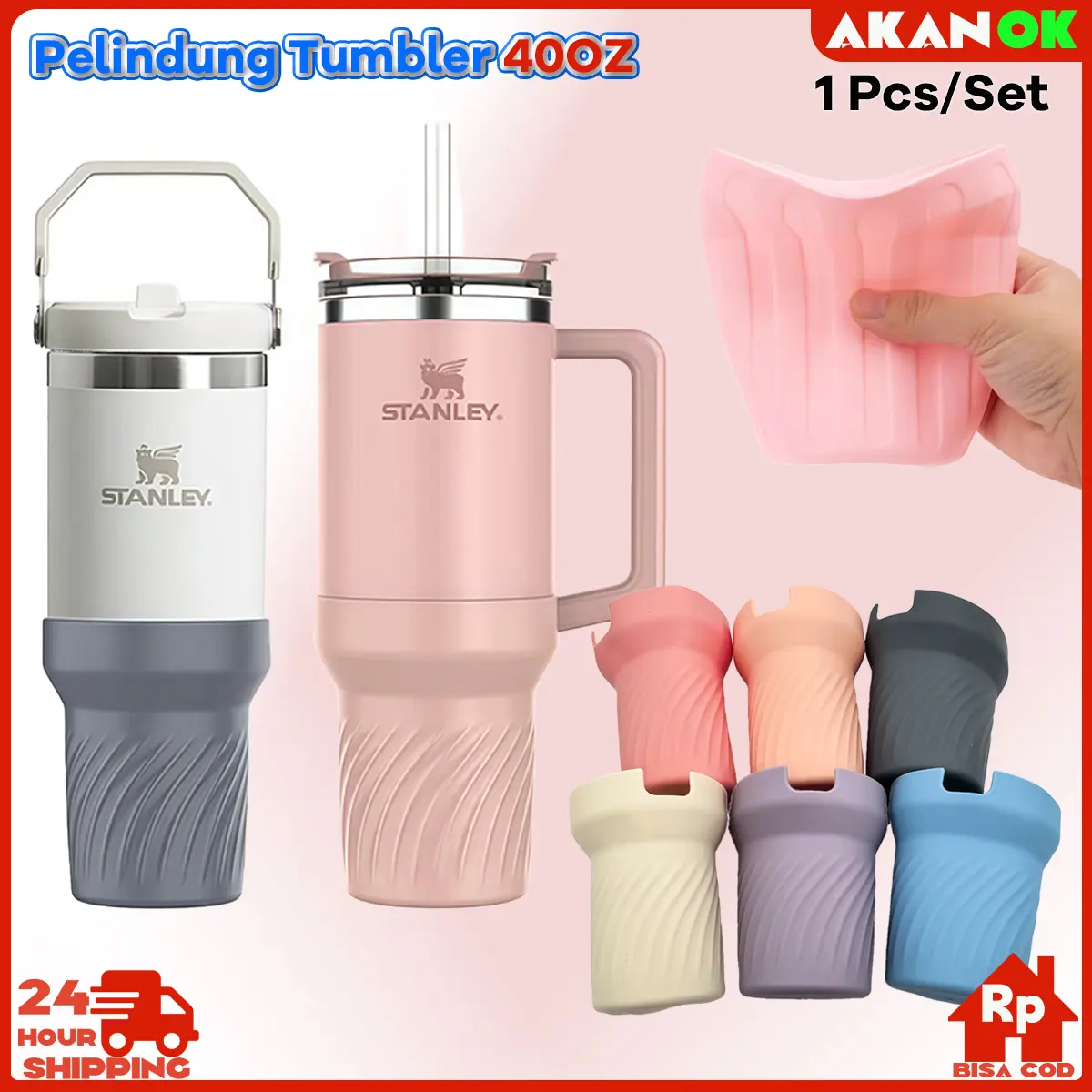 Pelindung Tumbler 40OZ 30 oz/ Silikon Boot untuk Stanley Quencher - Bahan Food Grade 2mm, Anti Gores & Redam Suara, Pas Sempurna dan Tidak Mudah Lepas | 40OZ Silicone Cup Protector Boot