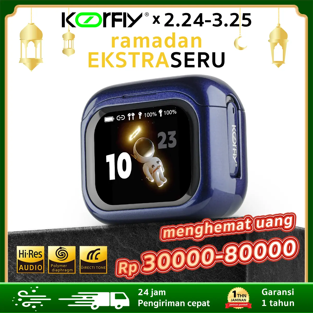 Earbuds KOORFLY EP1000 Bass Wireless Bluetooth TWS 5.4 ANC/ENC Noise Reduction Smart HD Large Screen Multi-Function - Headset