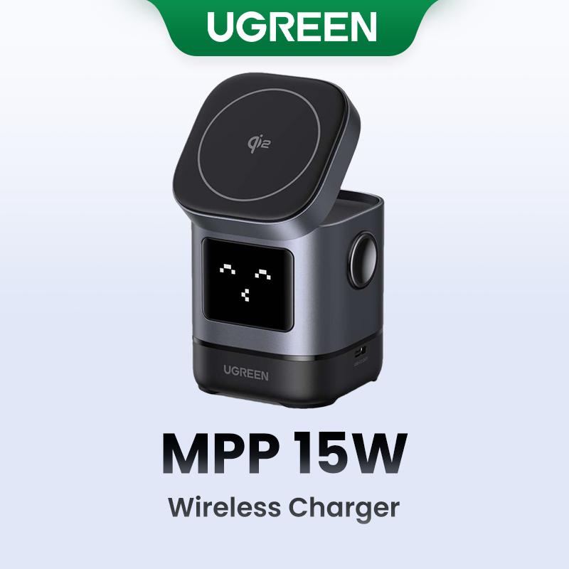Bộ sạc không dây từ tính, UGREEN Uno 15W 2 trong 1, dành cho iPhone 15, 16, pro max, với hình dạng Robot Nhỏ hỗ trợ sạc nhanh MPP 15W