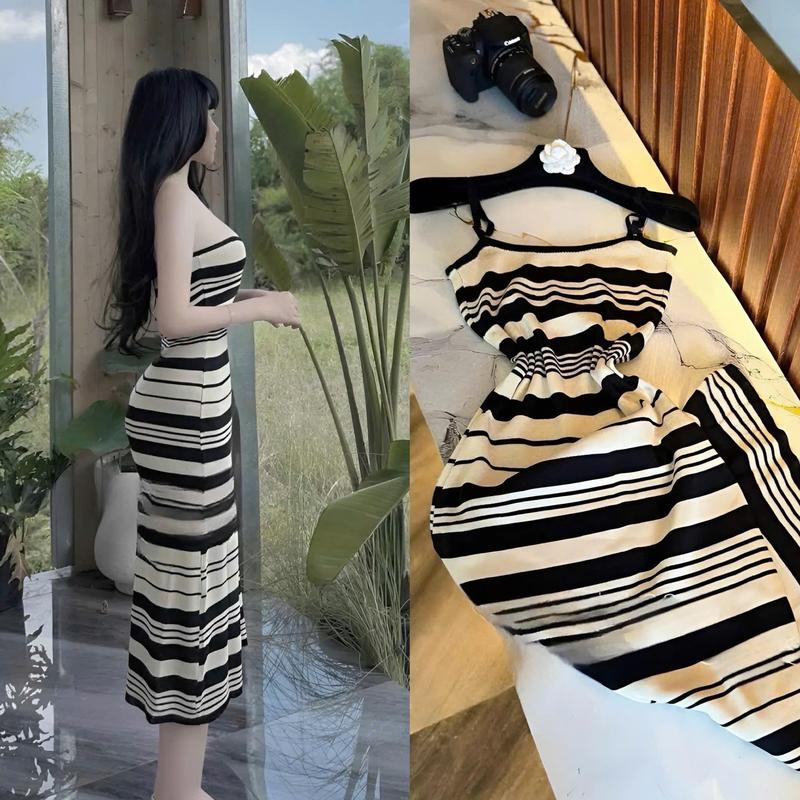 [HÀNG CÓ SẴN] Váy body B77 kẻ co dãn By Thư Váy