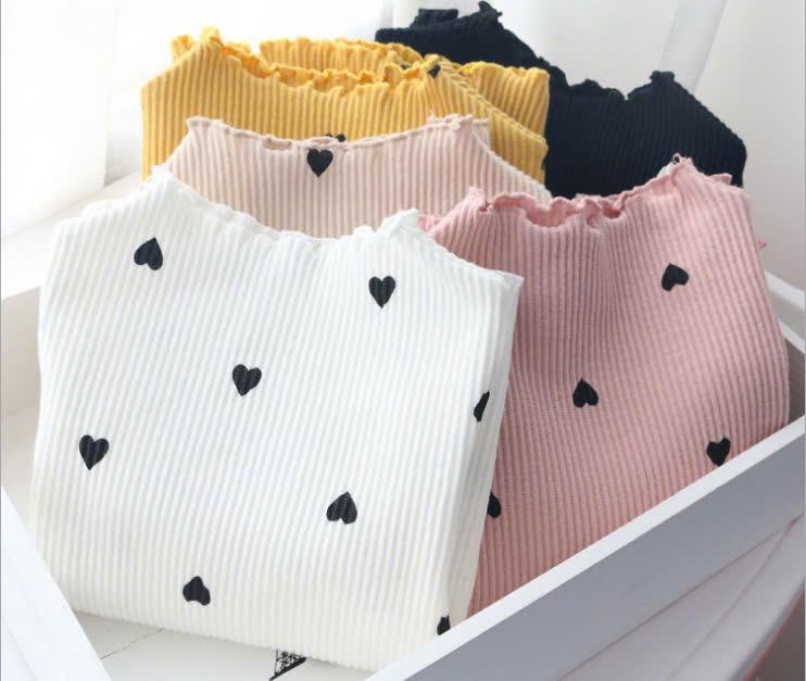  Áo len tăm hình tim áo giữ nhiệt bé gái chất liệu len tăm in hình trái tim dễ thương 8-18kg 