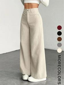 Nuevos Pantalones de Pierna Ancha de Pana, Cintura Alta, Holgados, Pantalones Largos Casuales para Mujer, Cómodos y Estilosos, Ropa para Damas