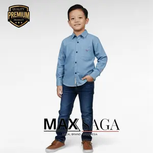 Setelan Kemeja Anak Laki laki Lengan Panjang Celana Jeans 3-9 Tahun Fashion