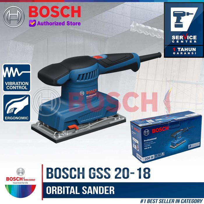 Gambar BOSCH Mesin Amplas Kayu GSS 20-18 Orbital Sander 200 Watt Motor 200W Getaran Rendah Desain Ergonomis & Anti-Selip dari Bosch Tools Authorized BTS Kota Bogor Tokopedia