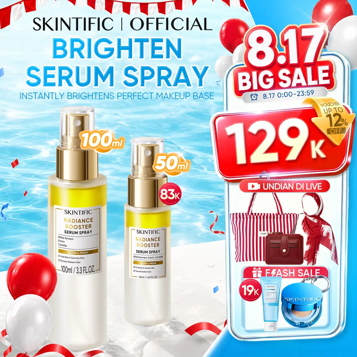 SKINTIFlC - Instant Glowing First Serum Spray 50ML/100ML | Radiance Booster Essence wajah Toner Centella Kulit Lebih Halus Lembab Dalam Multifungsi Skincare Pendukung Make Up  Setting spray serum glow bomb pemutih wajah| facial skintific official store