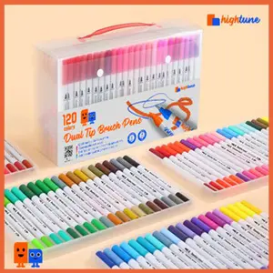Hightune Spidol Warna Brush Pen 2 Tips - 12/24/36/48/60/80/100/120 Spidol Set Marker Drawing Pen - Stationery hightune  spidol