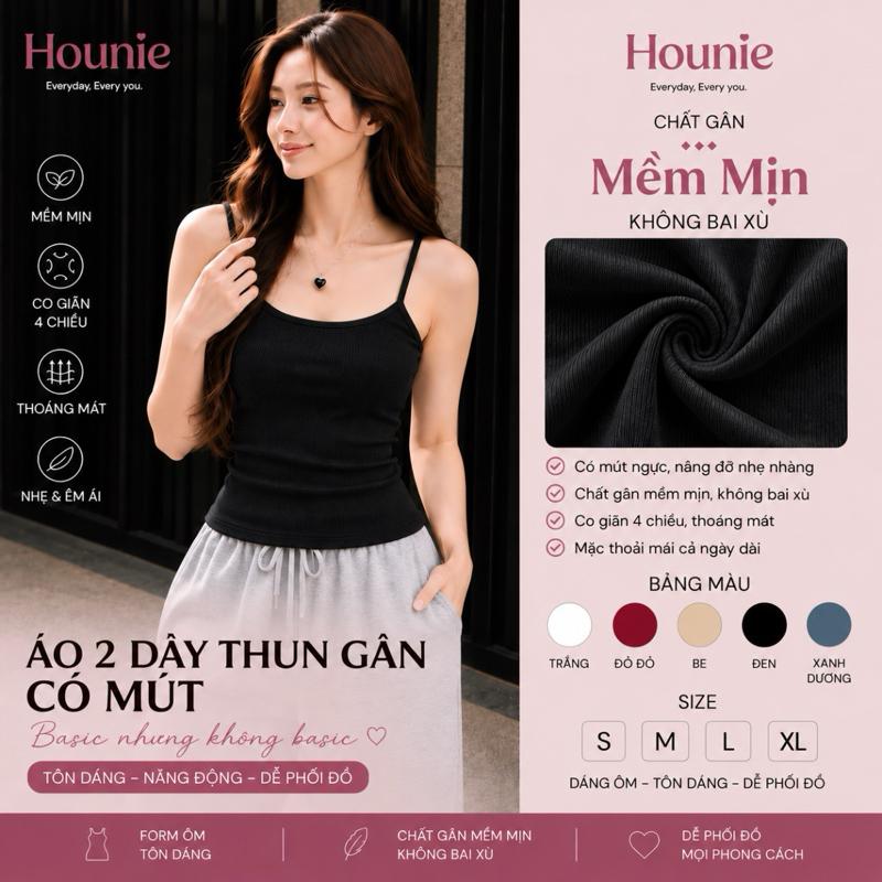 [KÈM MÚT] Áo hai dây thun gân HOUNIE - Chất vải thun gân - Mềm Mịn - Thoáng Mát - Thời Trang Nữ - Quần Áo Nữ - Women.
