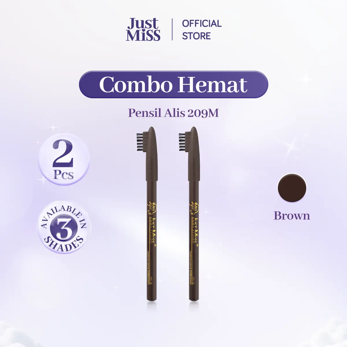 [COMBO HEMAT] JUST MISS Pensil Alis Dengan Sikat 209M 1g x 2 Pcs Brown -  Eyebrow Pencil Pigmented, Original