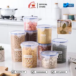 YAWANG SealPot Wadah Penyimpanan Makanan 600-1500ml Kedap Udara Anti Jamur Food Grade PP 4-Sisi Lock Silikon Transparan untuk Biji Kacang Bumbu Pasta Sereal Camilan Kopi Teh