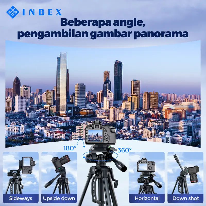 【K】【Beli 1 Gratis 4 】【24H shipping】【warranty 30 HARI】 INBEX Upgraded 3520 Dual Level Tripod Black+black storage bag+INBEX Bluetooth Remote Control/Remote Selfie Shutter /Wireless Remote for Android IOS Smartphone Aluminium Hitam 8