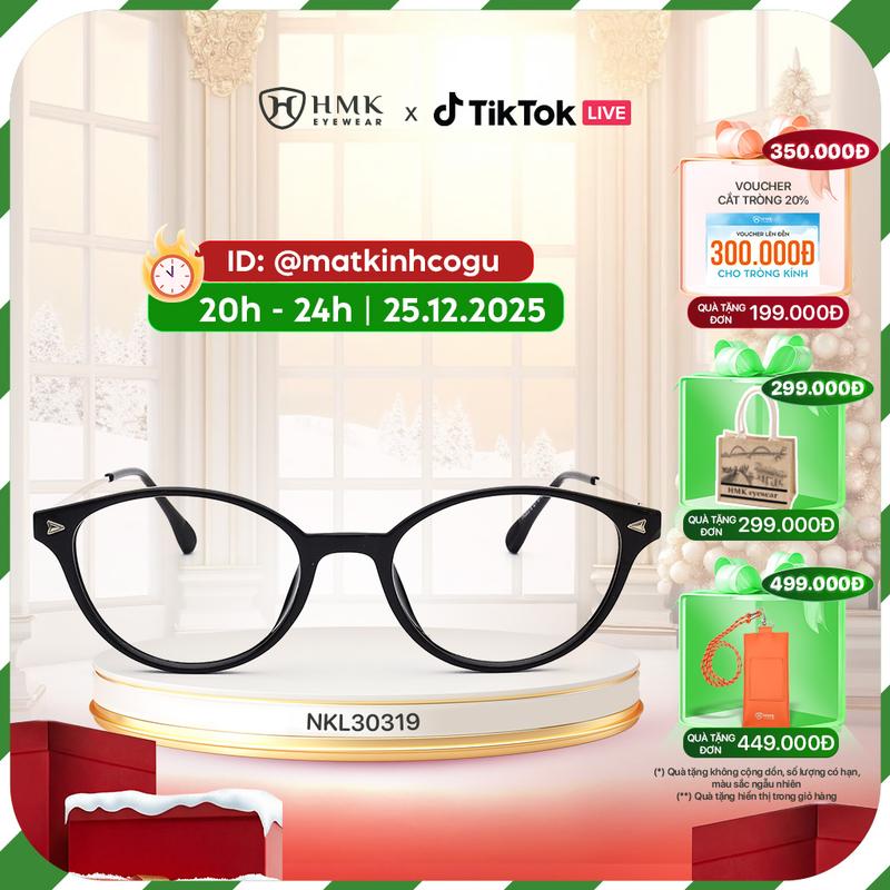  Gọng Kính Cận Nhựa Dẻo HMK Eyewear Dáng Bầu Dục Thời Trang Unisex Nam Nữ Cắt Cận Cao - NKL30319 