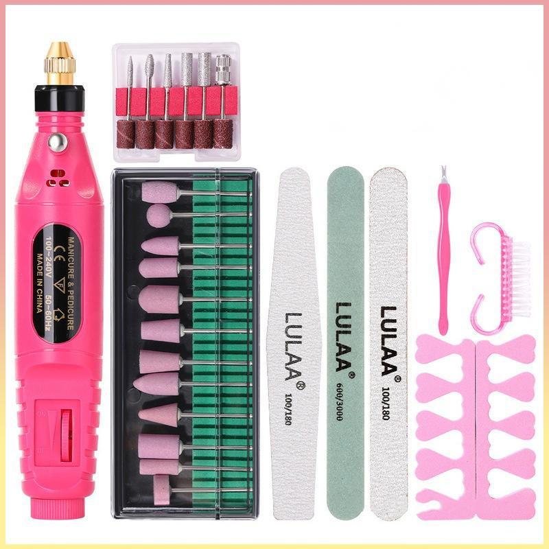 Combo làm nail tại nhà cơ bản MÃy mài nail điện tốc độ 20000 vòng/phút có 6 đầu mài đa năng bao gồm dải đánh bóng và dụng cụ tẩy tế bào chết