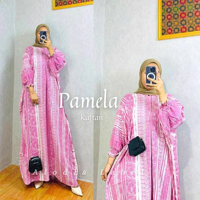 New Pamela kaftan jumbo bahan rayon busui muat sampai bb 150kg Hanya Boleh Dicuci Dengan Tangan Brown gami skaf 1