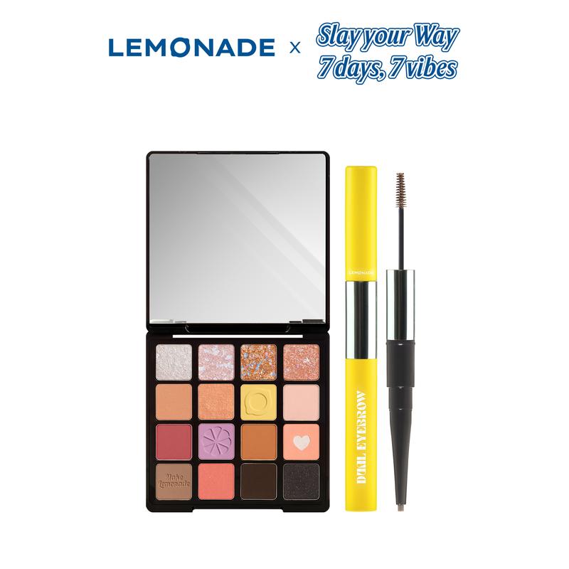 Combo 01 Bảng Phấn Mắt Aesthetic Eyeshadow Palette Version 2 20.8g và 01 Chì Kẻ Mày 2 Đầu Lemonade Dual Eyebrow 2.75g