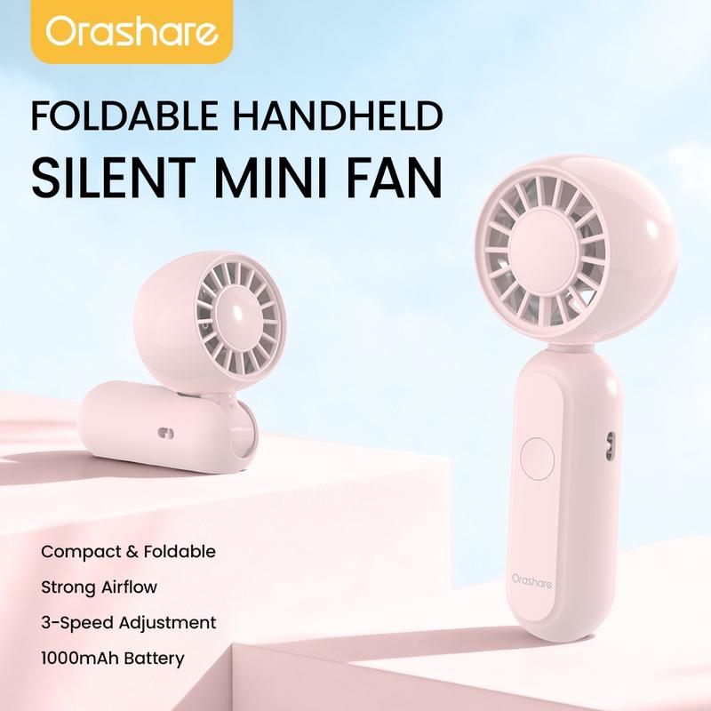 Quạt mini cầm tay Orashare HF15 Plus, 3 tốc độ gió, hoạt động êm ái, có thể sạc lại, dễ dàng mang theo, có thể gấp gọn, quạt tăng tốc.