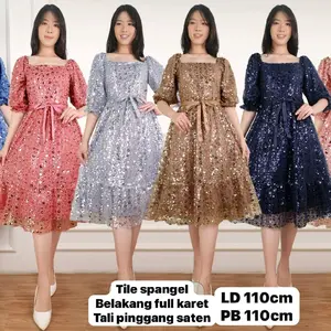 Dress/Gaun Wanita Cantik Bahan Tile Spangel Mewah