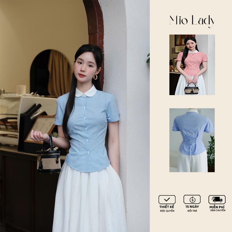  {Deal Mở Bán} Áo sơ mi nữ chất Poplin cổ sen tay ngắn phối kẻ caro dáng ôm nhẹ vintage thanh lịch - Mio Lady 