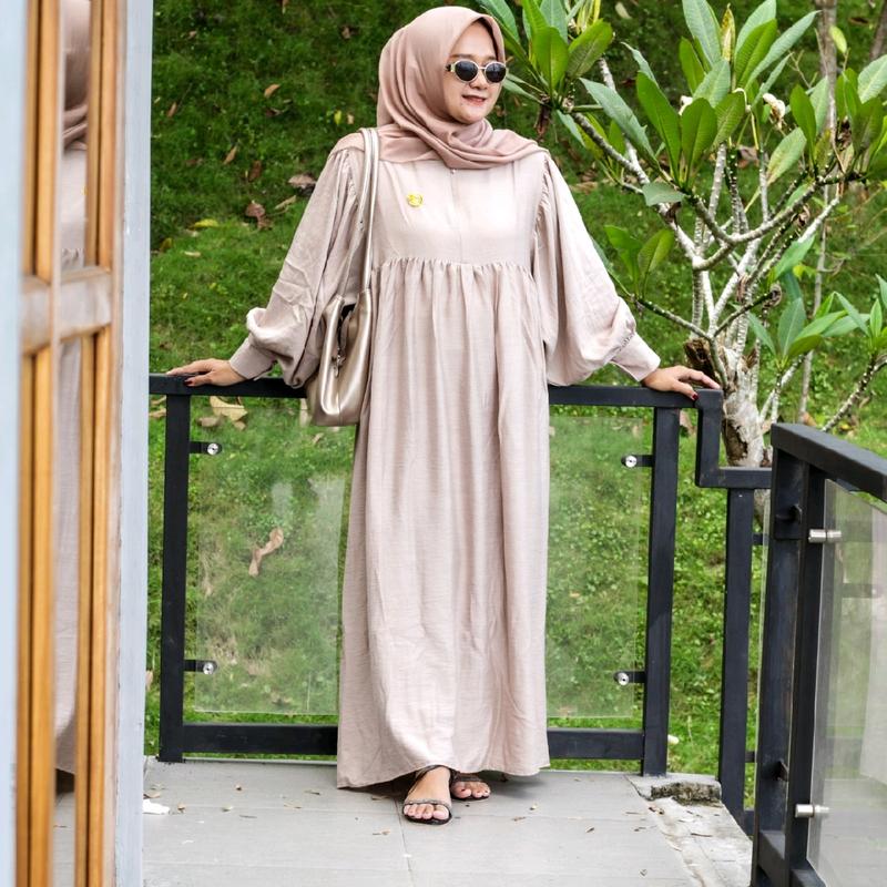 ZAENA GAMIS WANITA LONG DRESS BATWING KATUN POLO LINEN PREMIUM LD 130 BUSUI 1