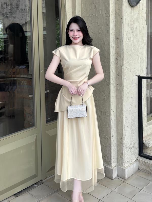  A127- Set Áo Xếp Ly Eo tà chéo phối chân váy lưới nhẹ nhàng Thanh lịch 