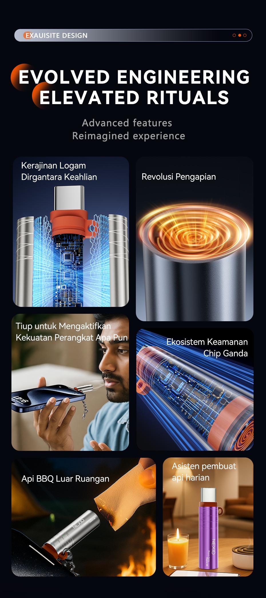 NEXID Api Badai Tiup Korek Api Lighter Keren untuk memanaskan Type-c Cigarette Lighter Mini WindproofPlug and Play Energy saving and Safe Car and HomePortable Lighter(Tidak cocok untuk Samsung)