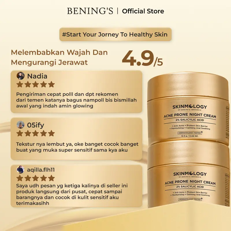 Night Cream Acne Prone Expert Series Skinmology by Bening's Indonesia Exclusive Mengatasi Mencerahkan Untuk Kulit Wajah Berjerawat Menghilangkan Beruntusan Bekas Jerawat Meredakan Jerawat Facial Perawatan Muka Treatment Menyembuhkan Memudarkan 4