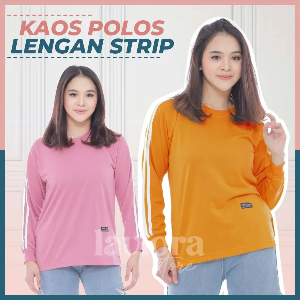 Laviora - Atasan Wanita Polos Kaos Lengan Panjang Stripe Top Hijab Sporty Style Slim Fit long Sleeve Basic Rib Baju