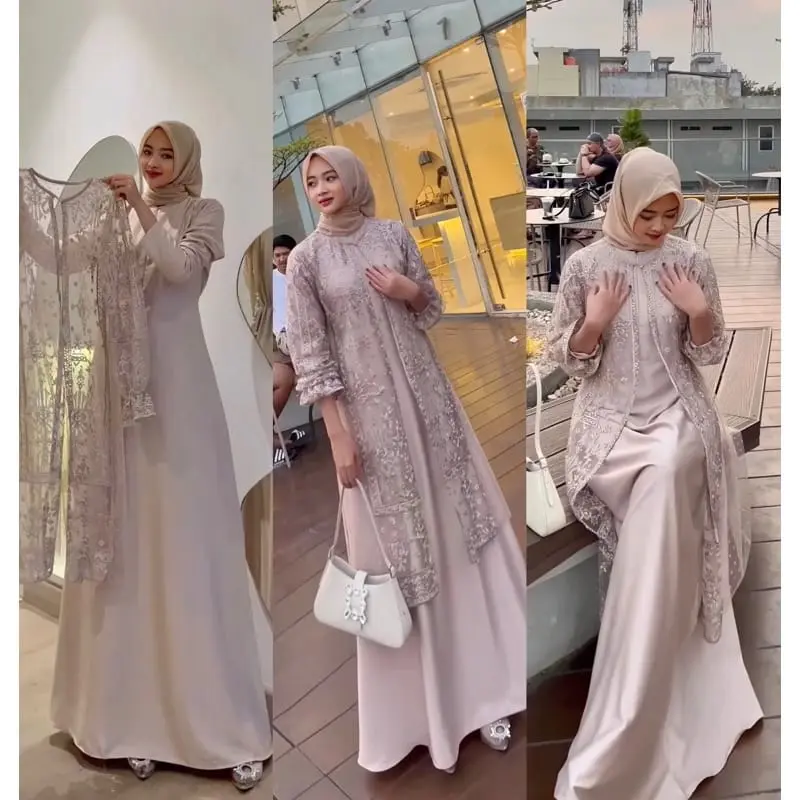 CALYA DRESS SILK + OUTER BAHAN SATIN SILK PREMIUM MIX BRUKAT MEWAH ELEGANT SIMPLE SIZE M-XXL BUSUI FRIENDLY DRESS KONDANGAN DRESS PESTA DRESS BRIDESMAID DRESS LAMARAN BY AMANDA MALL