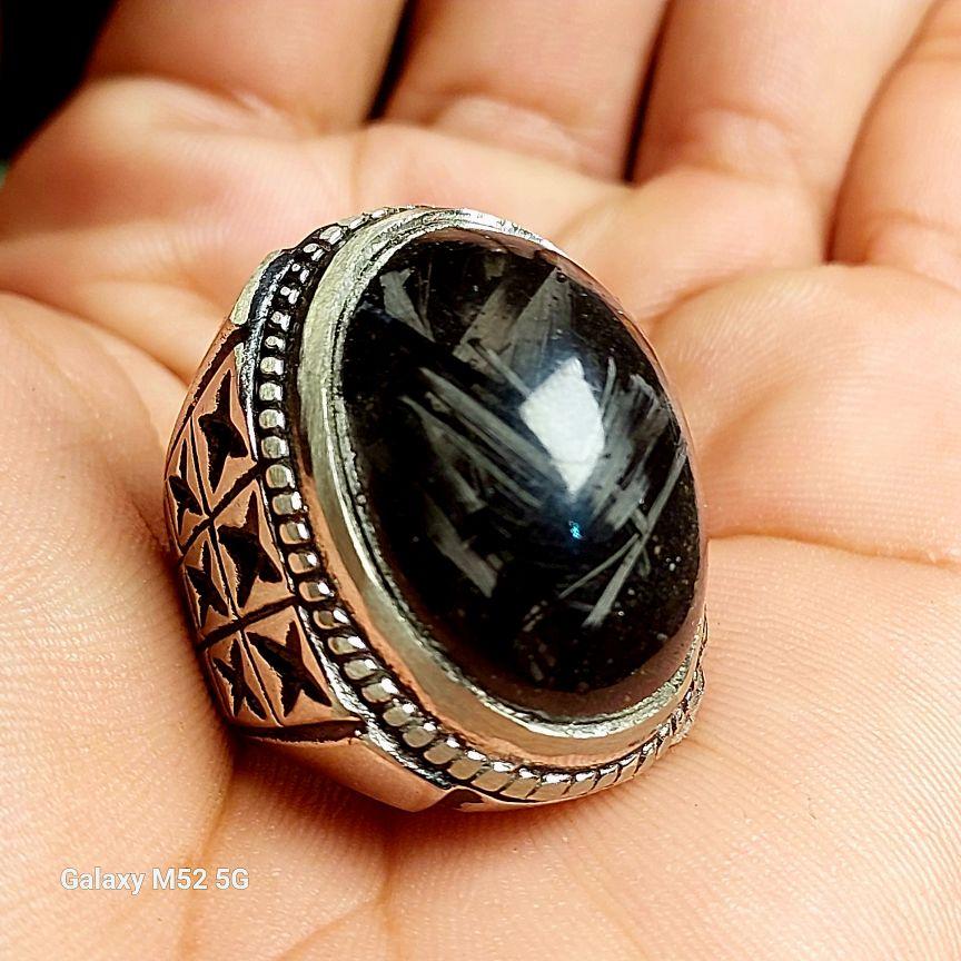 Cincin Pria Bulu Macan Bulugoyang  nempel magnet obsidian Ring Alpaka Super dengan Desain Eksklusif dan Kualitas Terbaik