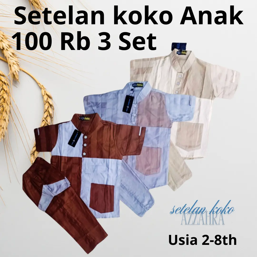 100 RIBU 3 Setelan baju muslim anak usia 2 - 8 Tahun bahan Katun baju muslim anak terbaru lengan pendek nyaman di pakai Koko Kurta Turki