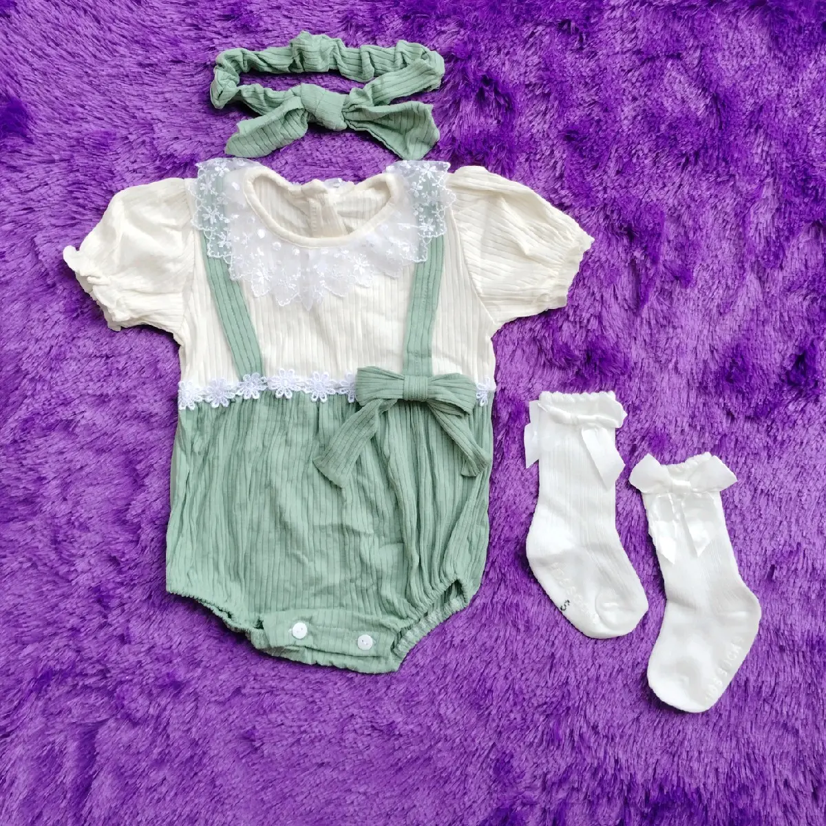 Jumper Bayi perempuan/Jumper bahan Knit Rib/Jumper baby newborn/Jumper+Bando/0-6 bulan/gift set/baby set/Jumper bayii lucu/Jumper bayi termurah/Jumper Cewek bayi mewah/parsel/PURPLE BABY