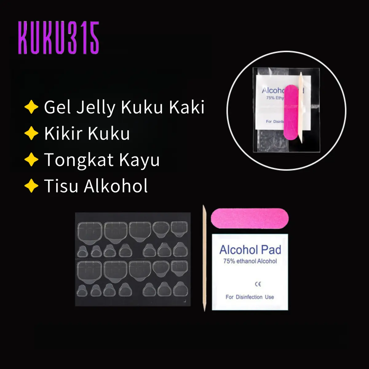 KUKU315 4in1 Kit Gel Jelly untuk Kuku Palsu Kaki Lem Kuku Palsu Tempel Lem Kuku Palsu Kuat Tahan Lama