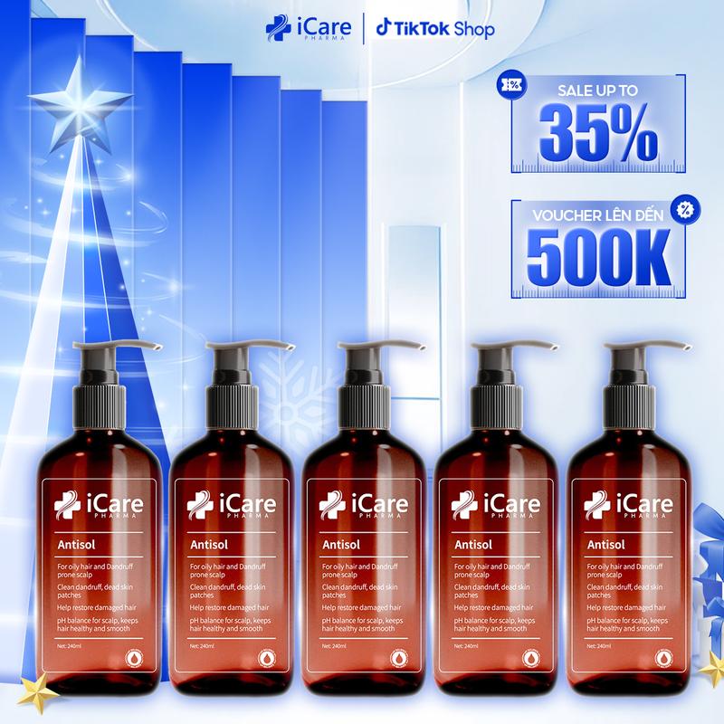  Combo 05 Chai Dầu Gội Sạch Gàu Antisol - Thương Hiệu iCare Pharma 