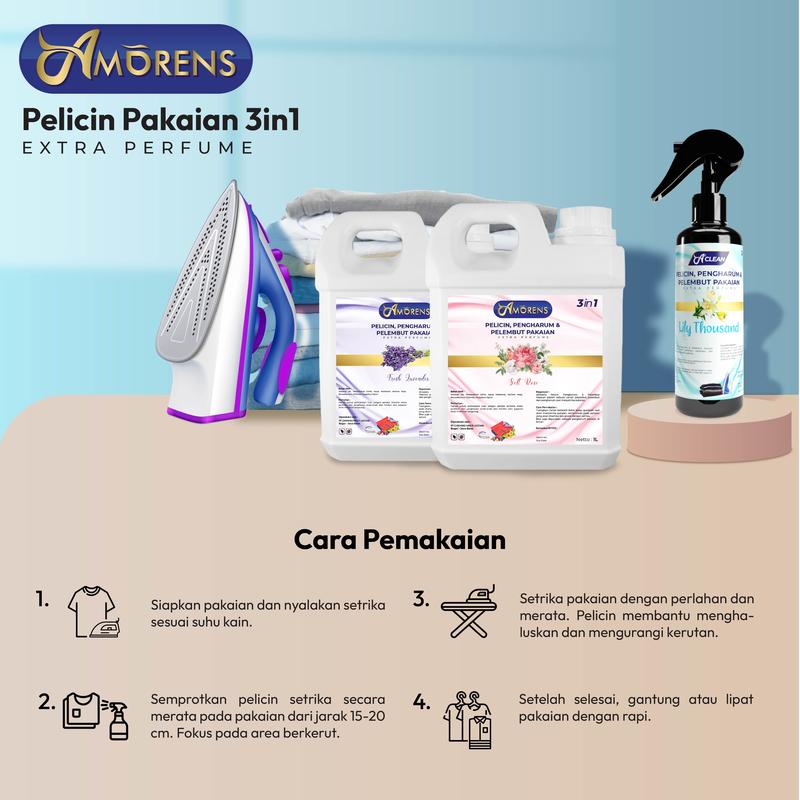 Amorens Pelicin Setrika Pakaian / Pafum Laundry & Pewangi Pakaian 1 liter 3 in 1 Wangi Tahan Lama [1000ml] 5