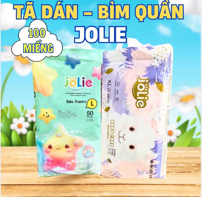 Jolie combo 100 Miếng Tã Dán - Bỉm Quần Mềm Mỏng Thấm Hút Tốt - Đủ Size M/L/XL/2XL/3XL Cho Bé