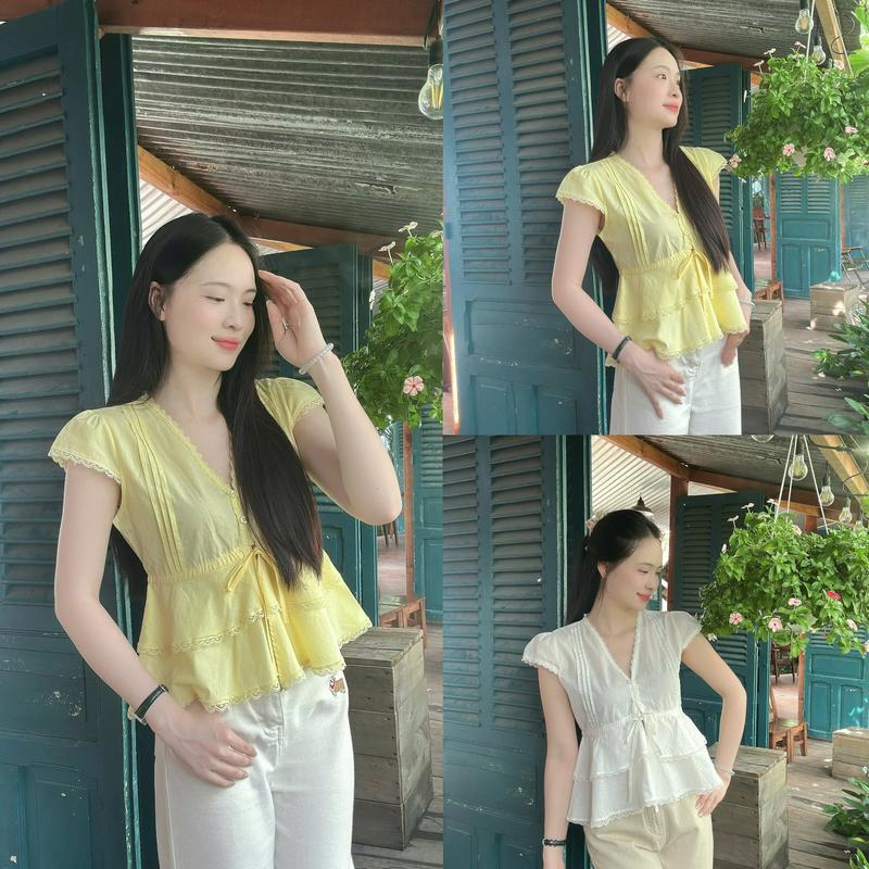  Áo kiểu hottrend nữ cổ V dáng babydoll 2 tầng LAMO - B1460 