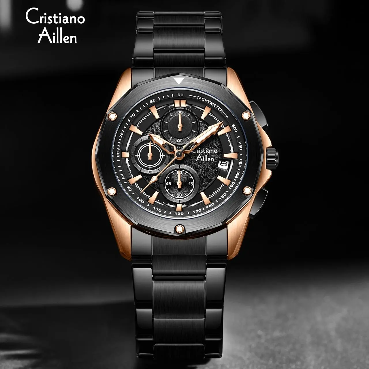 CristianoAillenJamTanganPriaAnalog8899RantaiStainlessSteelChronographKacaSapphireWaterResistant3ATMWatchesWaterproofArloji