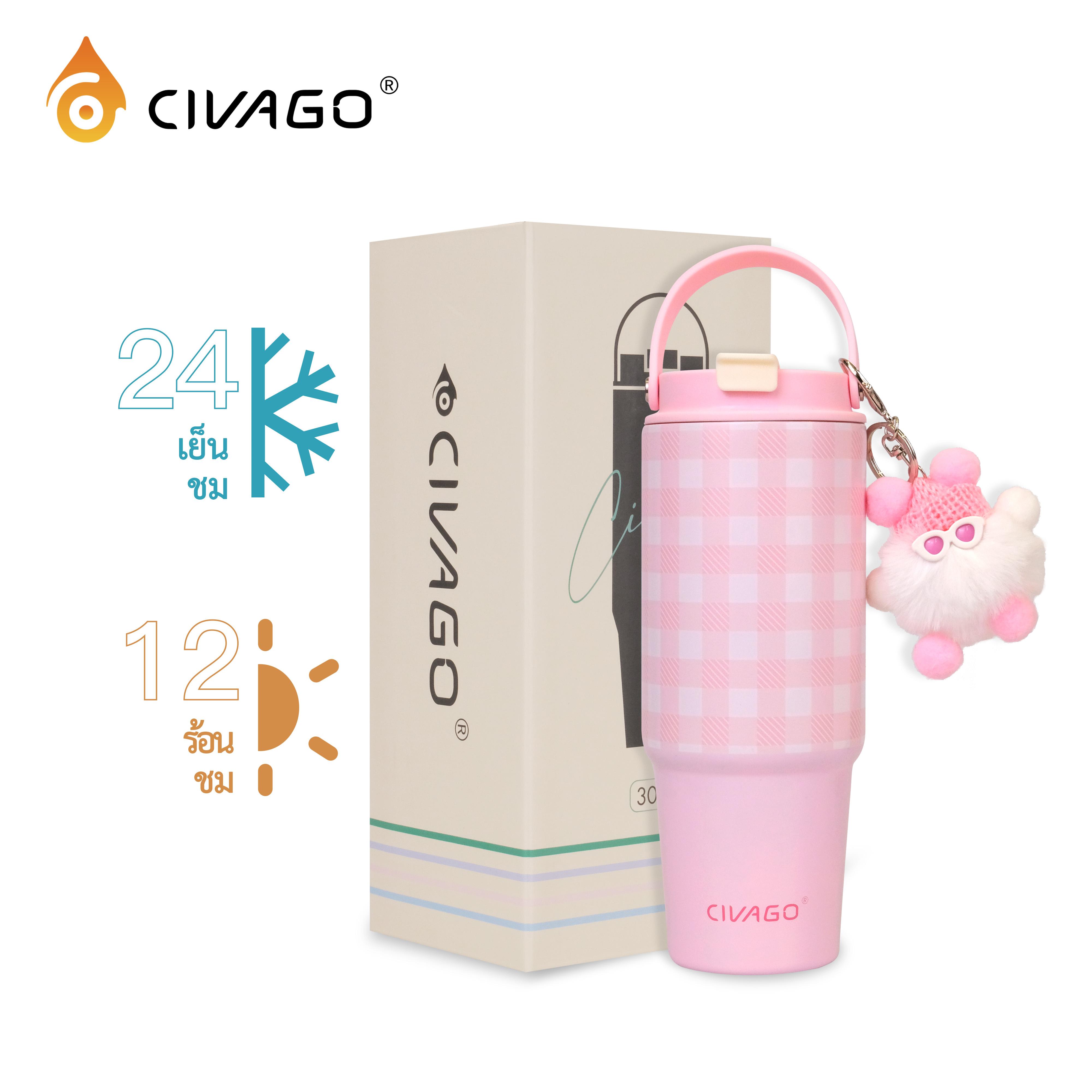 CIVAGO （30oz/900ml）แก้วเก็บความร้อนแบบมีหลอดสำหรับเด็กผู้หญิงแก้วมีความจุขนาดใหญ่ สเตนเลส แก้วน้ำเย็