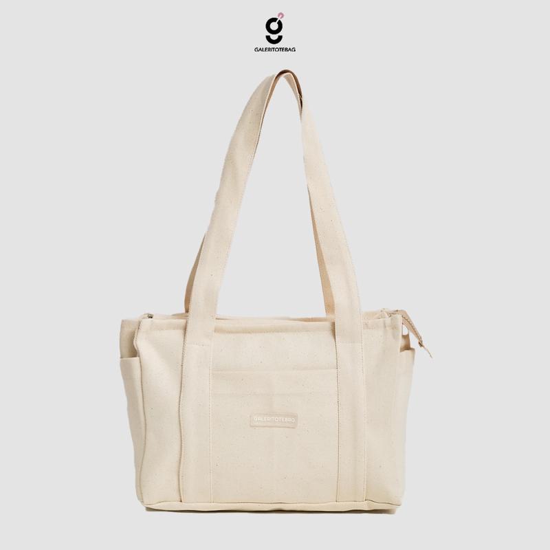 GREIGE 3 SAKU TOTEBAG KANVAS POLOS/ TOTEBAG/ TOTE BAG PRIA/ TOTE BAG WANITA 2