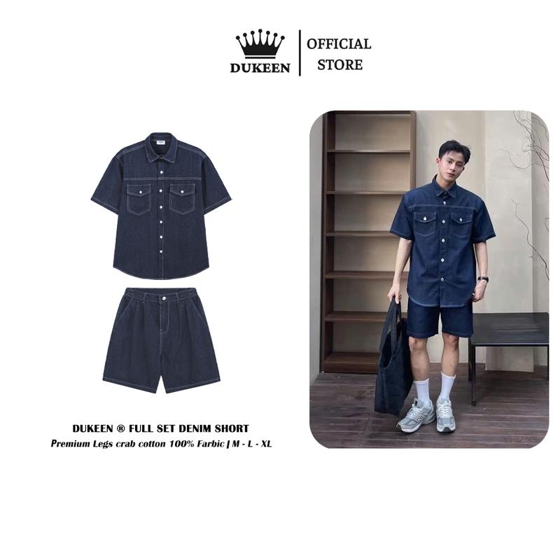 Đồ Bộ Nam Dukeen Set Jean Nam Nữ Áo + Quần Áo Sơ Mi Denim Cộc Tay và Quần Short Lửng DK084 Menwears
