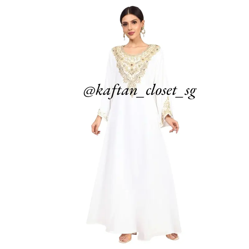 Wardah gold stonework long kaftan dress for women| Black| Mauve purple| white| taupe. Chiffon with attached inner. Fits plus size