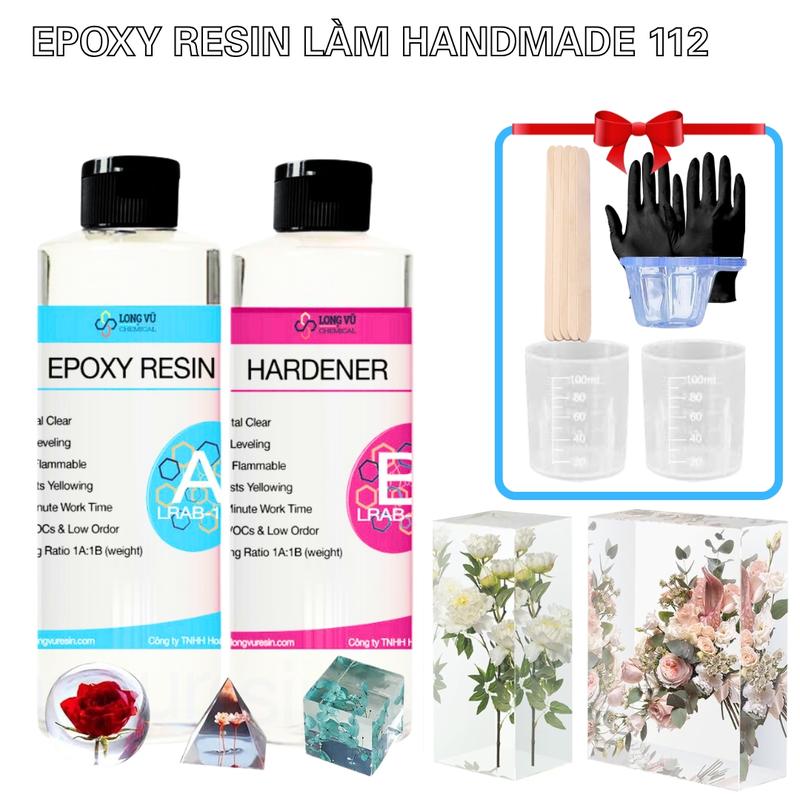  Keo Epoxy Resin Trong Suốt 112 Hệ Thực Phẩm Chuyên Dụng Nhựa Resin Hai Thành Phần AB Ít Bọt Làm Keycap Đổ Khuôn Silicone Handmade  Bộ 100g 200g 500g 1kg  - Lotus Craft Shop x Long Vu Chemical  0002  