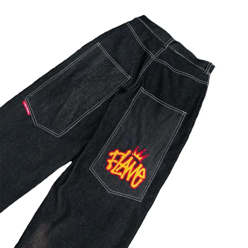Flame Everyday Celana Denim Y2K Denim Big Pocket Bordir Raw Denim 13oz Jeans Panjang Pria 1