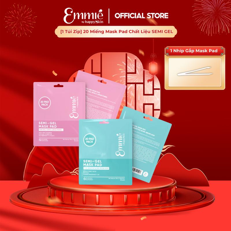   ĐỘC QUYỀN  Túi Zip  1 Túi Zip mặt nạ 20 miếng pad - SEMI GEL MASK PAD FOR DULL SKIN AND LARGE PORES Emmie by HappySkin 